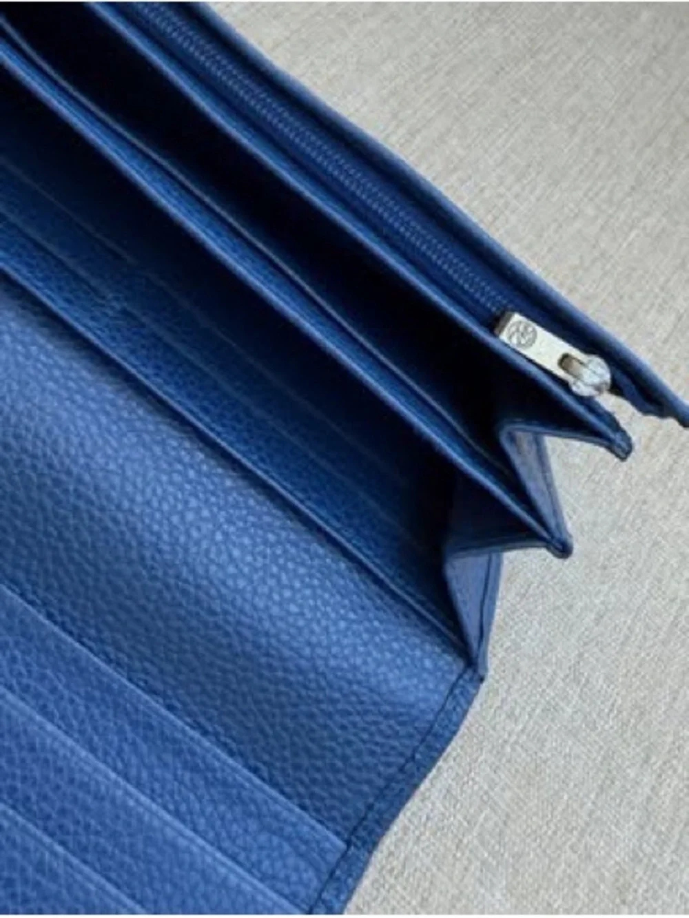 Longchamp Blue Pebbled Leather Zip Wallet